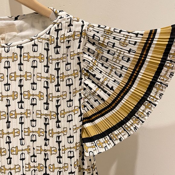 NWT Maje WHITE/BLACK Pleated Tunic With Preppy Print SZ 2 - Picture 4 of 9